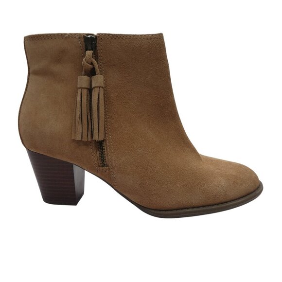 Vionic Madeline Brown Suede Boho Tassle Zipper Heeled Ankle Boots Womens 8.5 - Picture 2 of 13